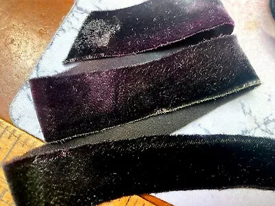Velvet Hand Dyed Ribbon 7/8  Rayon On Bias Black Shaded Purple Trim 39.5 Pc USA • $7.69