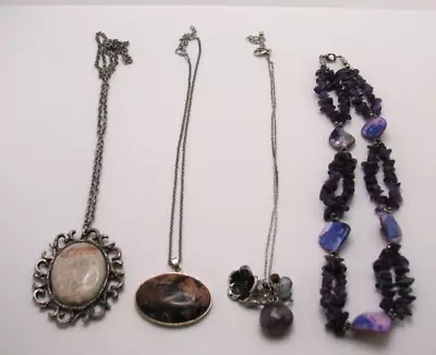 Lot Of 4 Vintage Semiprecious Stone Necklaces Jasper Agate Amethyst • $8.96