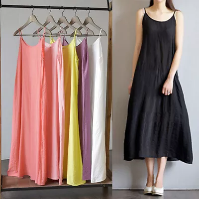 Women Cotton Silk Camisole Full Slips Dresses Loose Under Slip Dress Petticoat • $9.99