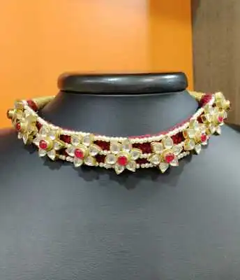 Silver Polki Jadau ChokerIndian JewelryHandcrafted Kundan Polki Mughal Jewelry • $68.92