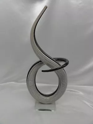 Art Glass Murano-Style Abstract Black & White Swirl Sculpture Pedestal 16  Large • $79.95