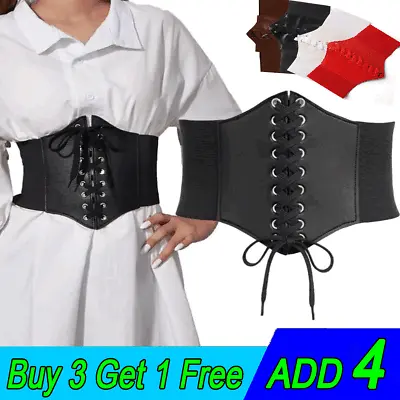 Women Corset Belt Gothic Fashion Leather Lace-up Wide Belts Slimming Waist Bands • £3.52