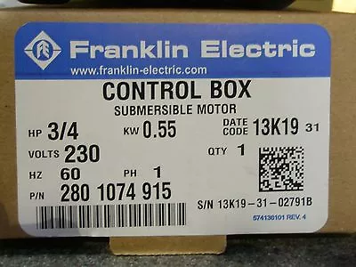 3/4 HP 230V Franklin QD Control Box Submersible Water Pump #2801074915 NEW • $136.50