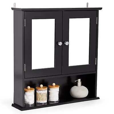 £49.99 • Buy Bathroom Mirror Cabinet Wall Mounted | Black 2 Door Storage Cupboard | VonHaus