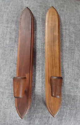 2 Vintage MCM Hoda Wooden Wall Hanging Candle Holders • £28.91