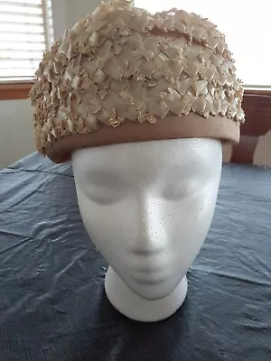 Vintage Beige Pillbox Hat United Hatters Cap & Millinery • $12