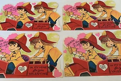 Vtg Valentines Day Card Lot 4 Fireman Boy Girl Firefighter  Where Is The Fire?  • $39.99