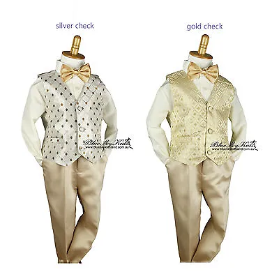 NEW Page Boys Kids 4pcs Formal Suit Set Size 000–6 Gold Vest+Pant+Shirt+Bowtie • £46.53