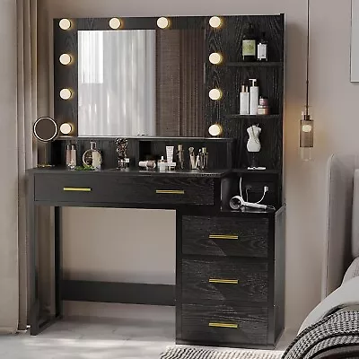 5 Drawers Vanity Desk Set With Large LED Lighted Mirror For Bedroom Makeup Dress • $198.99