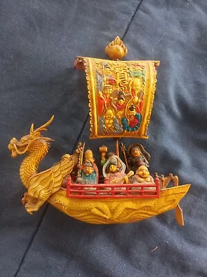 Vintage Japanese Seven Lucky Gods Dragon Boat And Sail Celluoid Figurine 7 X7  • $25.99