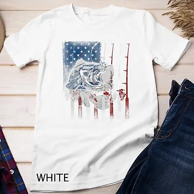 Fishing American Flag Vintage Tshirt USA Bass Fisherman Gift Unisex T-shirt • $16.99