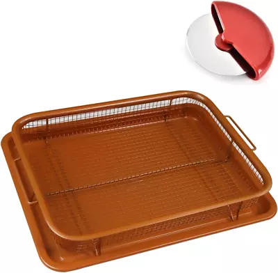 Deluxe Copper Crisper - 2-Pieces Nonstick Oven Air Fryer Pan/Tray & Mesh Basket  • $45.99