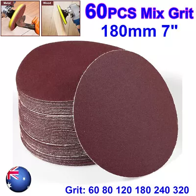 60PCS 7  180mm Sanding Discs Sander Pads Abrasive Hook Loop Sandpaper 60-320Grit • $28.89