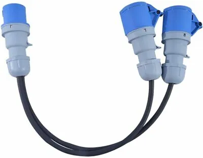 16A Plug To 2 X 16A Sockets. 1.5mm H07RN-F Rubber Power Splitter - 1M • £31.20