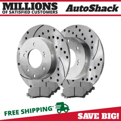 $88 • Buy Rear Drilled Slotted Brake Rotors Silver & Pads For Honda Odyssey Pilot 3.5L V6