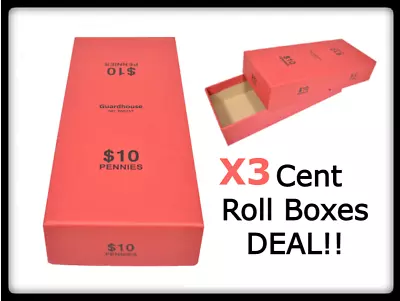 Guardhouse Red CENT/PENNY Coins Storage Holds $10  / 20 Paper Rolls 3 BOXES NEW • $26.90