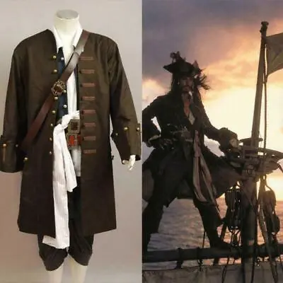 2Pirates Of The Caribbean Jack Sparrow Cosplay Costume Halloween Outfit Coat Set • £107.99