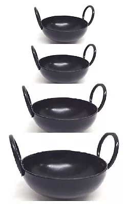 Iron Karahi Kadhai Iron Wok Tawa Heavy Duty Kadhai Flat Base Deep Frying PAN UK  • £9.99