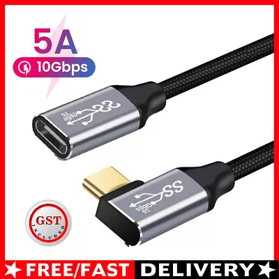 $11.30 • Buy 100W 10Gbps Right Angled USB-C Type-C Male To Female Extension Data Cable Cord