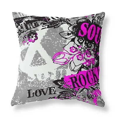 Love Rock Grunge Zip FILLED CUSHION Designer Grey • £20.99