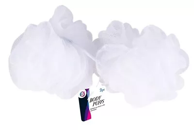 2 White Body Puff Loofah Mesh Shower Puff Exfoliating Scrunchie • £3.79