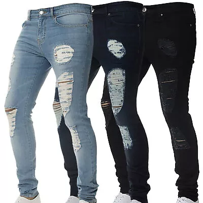 Men Stretch Skinny Jeans Ripped Distressed Slim Fit Denim Pants Trousers Bottoms • $32.96