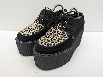 Underground Black Leopard Print Creepers Size 6 Womens 7 Triple Stacked Goth • £39.99