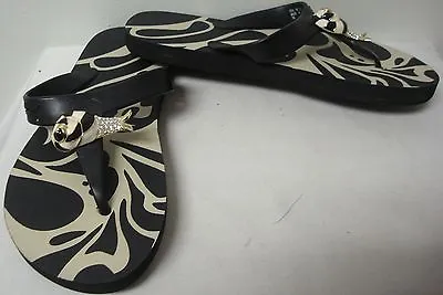 Miss Trish Black And White Flip Flops Sandals With Snail Charm On Straps Size 5m • $16