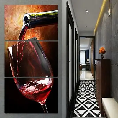 Wine Glass Vino Alcohol Drinks Bar Framed 3 Piece Canvas Wall Art Painting Wallp • $89