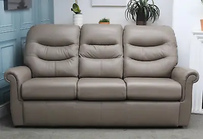G Plan Holmes Static 3 Seater Sofa In Capri Mushroom Leather. Rrp £1699. • £1099