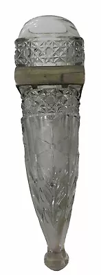 Antique Vintage Die-Cut Faceted Glass Flower Funeral Vase W/Bracket • $95