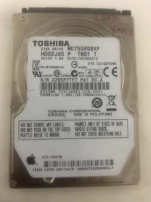 Apple Toshiba MK7559GSXF 2.5” 750GB Hard Drive MacBook Pro A1278 A1286 655-1647B • £14.95