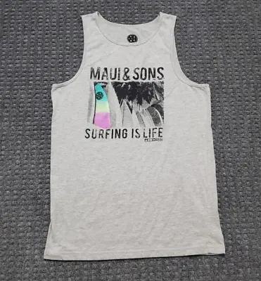 Maui And Sons Men's Large Gray Tank Top Surfing Is Life Monochrome Color Splash • $14.95