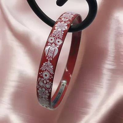 Michaela Frey Bangle Bracelet Red Enamel White Design Handmade Austria Vintage • $93