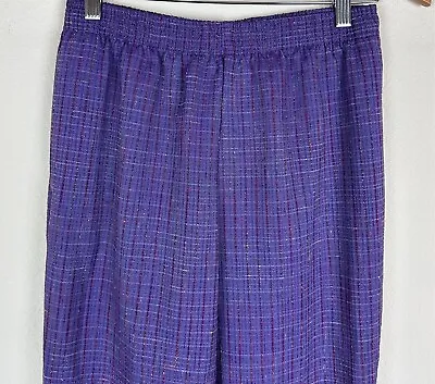 Vintage 90s Purple Woven Easy Pants S / M Textured Polyester Blend Elastic Waist • $6