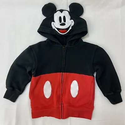 XXS 🔥 Disney Parks Mickey Mouse Hoodie W/ Ears & Face 🔥 Zip Up 4T Jacket 2XS • $23.99