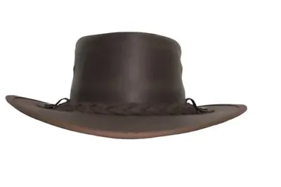 £39.90 • Buy Texas Cowboy Hat Genuine Brown Leather Aussie Wild West Usa Fancy Dress Unisex