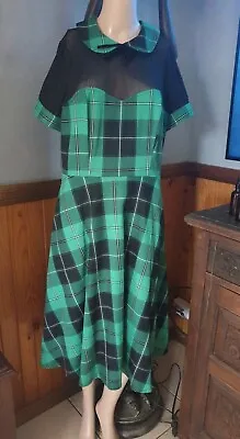 Collectif Sz 12 Black & Green Tartan Retro Vintage Style Swing Dress Rockabilly • $25