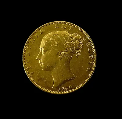 RARE 1846 Queen Victoria Young Head Shield Full Gold Sovereign EF Error 6 Over 6 • £430