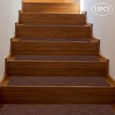 15PCS Non-Slip Carpet Stair Treads 30  X 8  Mats Indoor For Wooden Steps Coffee • $36.49