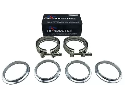 $79.95 • Buy 4  V-Band Stainless 2 Clamps 4 Flanges Exhaust Turbo Downpipe Intercooler Set