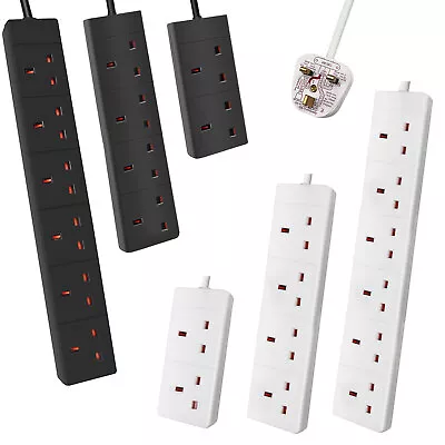 £8.99 • Buy 2 4 6 Gang Way Mains Extension Lead  1/2/3/5M Cable Plug Socket Power Strip