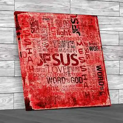 Jesus Christian Sayings Square Red Canvas Print Large Picture Wall Art • £22.95