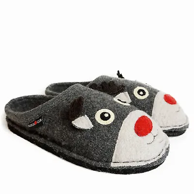 Haflinger Reindeer Women's Slippers In Wool Felt Anthracite Renna • £70.82