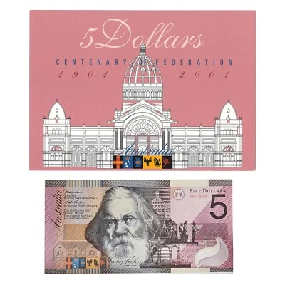 $50 • Buy Australia 2001 Centenary Of Federation $5 Polymer Banknote AA01 Prefix In Folder