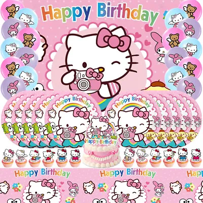 Hello Kitty Party Supplies Birthday Decor Plates Balloon Cake Toppers Backdrop • $52.78