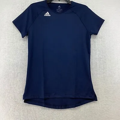 Adidas Womens Hi Lo Blue Crew Neck Short Sleeve Volleyball Jersey T Shirt Sz M/L • $22.99
