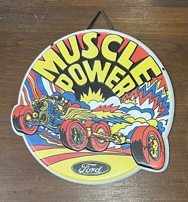 MUSCLE POWER Distressed Officially Licensed By FORD Round Tin Sign 7” • $10