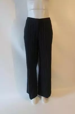 NWT Womens Michael Kors Millbrook Fit Black Blue Pinstripe Flat Dress Pants 14 * • $32.99