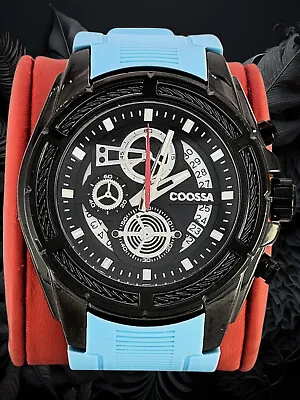 COOSSA ORIGINAL Mens Chronograph Watch 48MM Baby Blue Silicone Band 30M WR • $195